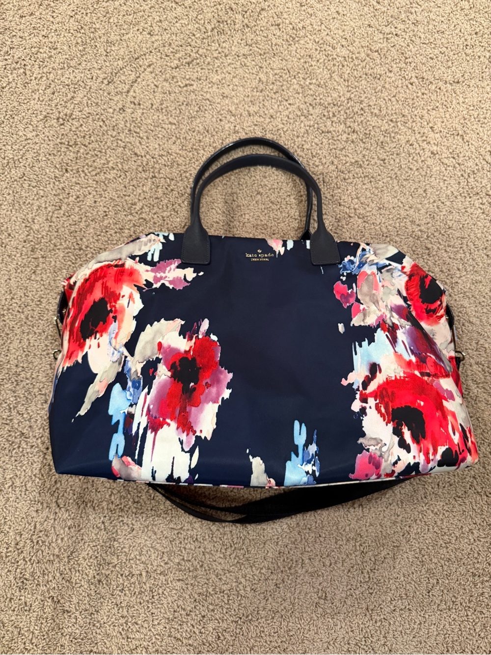 Kate Spade Blurry Floral & Navy Blue Weekender Duffle Bag - Picture 5 of 9